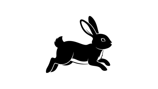 black silhouette of a running rabbit