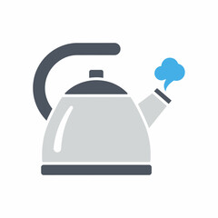 Obraz premium A kettle in gray color with blue steam coming out of its spout. A culinary item commonly used for heating water. 
