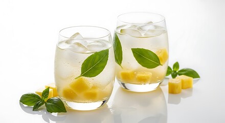 Fototapeta premium Refreshing Lemon and Mint Infused Water in Glasses.