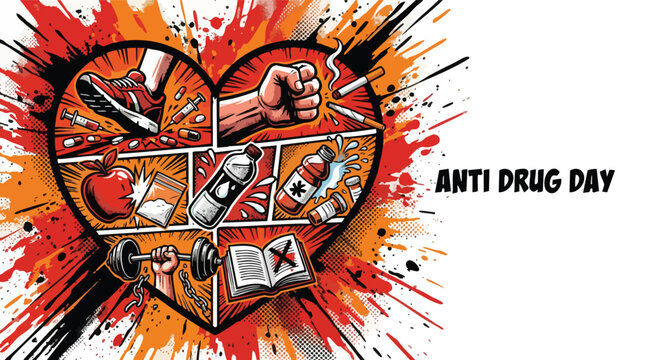 Campaign Art Promoting Drug Free Healthy Lifestyle with Vibrant Heart