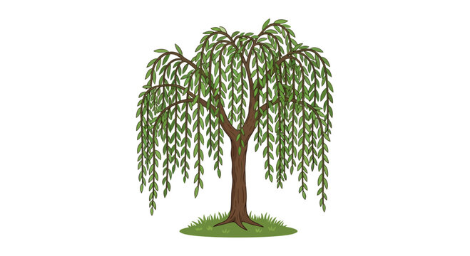 Weeping Willow Tree Vector Illustration, Nature, Green Leaves, Summer, Landscape Design
