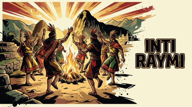 Inti Raymi Dancers Circling Sacred Fire Under Sun Rays