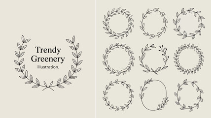 Obraz premium A collection of delicate hand drawn wreath illustrations with leafy branches arranged in various circular and oval shapes high quality professional detailed modern elegant stylish clean