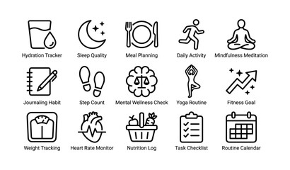 Fototapeta premium Wellness icons for health tracking and lifestyle management