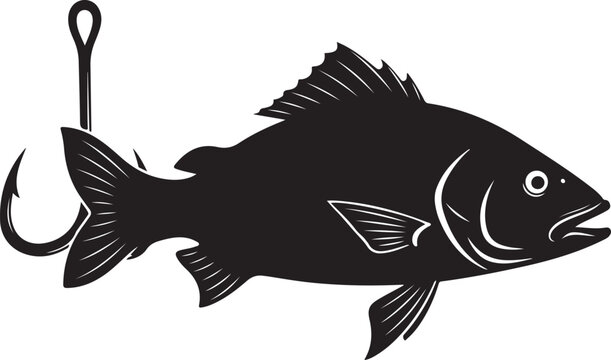 Fish Hooked on a Fishing Line Silhouette Illustration Graphic Design