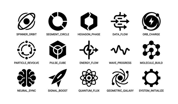 Abstract technology icons set featuring circular and geometric designs