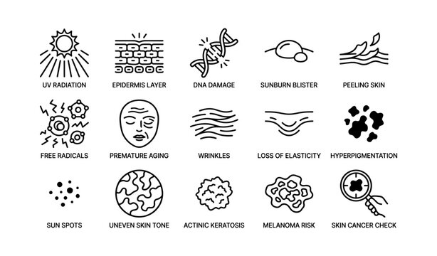 Illustrated concepts of uv skin damage and related health risks