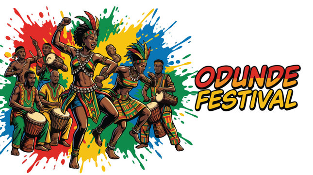 Odun African Dancers in Traditional Attire Vibrant Movement Drums