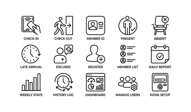 Line icons for attendance and user management features