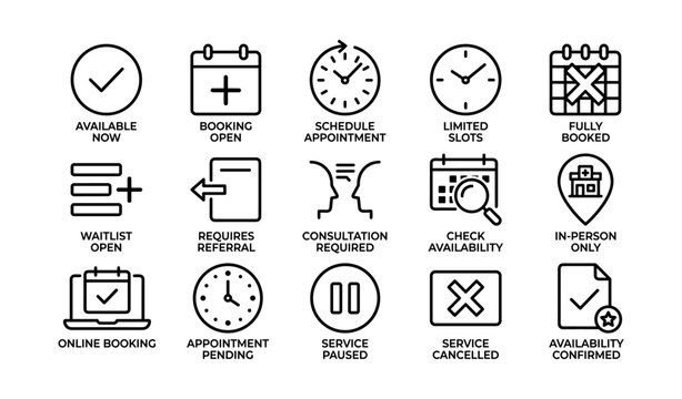 Appointment booking icons collection for scheduling and availability management