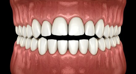 Obraz premium 上下の歯列と咬合状態を示す歯科用3Dレンダリング、歯科矯正と口腔衛生の概念