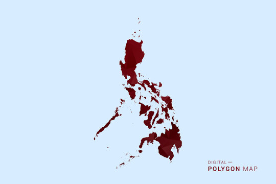 Philippines Map - Low poly polygon map in deep red gradient on light blue background, modern minimal geometric design, vector illustration with faceted triangulated style.