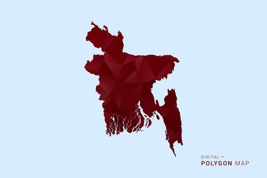 Bangladesh Map - Low poly polygon map in deep red gradient on light blue background, modern minimal geometric design, vector illustration with faceted triangulated style.