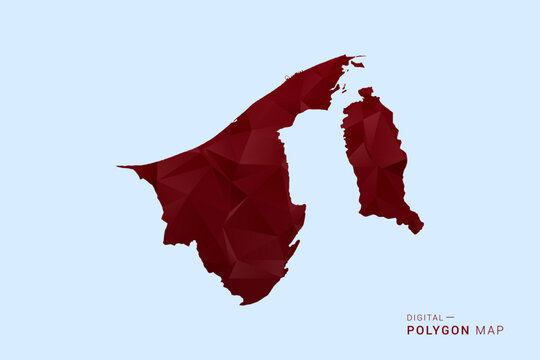 Brunei Map - Low poly polygon map in deep red gradient on light blue background, modern minimal geometric design, vector illustration with faceted triangulated style.