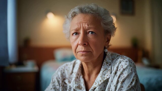 An introspective moment captured in two frames, depicting a mature woman deep in thought, reflecting on life experiences in a softly lit intimate room setting.