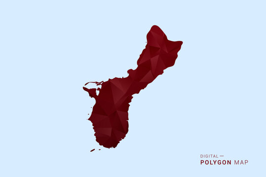 Guam Map - Low poly polygon map in deep red gradient on light blue background, modern minimal geometric design, vector illustration with faceted triangulated style.