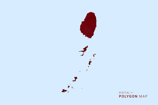 Saint Vincent and the Grenadines Map - Low poly polygon map in deep red gradient on light blue background, modern minimal geometric design, vector illustration with faceted triangulated style.