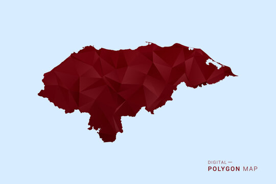Honduras Map - Low poly polygon map in deep red gradient on light blue background, modern minimal geometric design, vector illustration with faceted triangulated style.