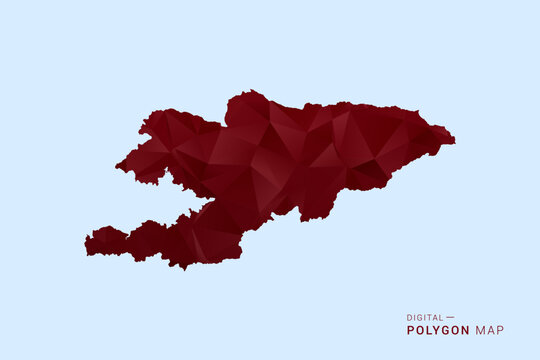 Kyrgyzstan Map - Low poly polygon map in deep red gradient on light blue background, modern minimal geometric design, vector illustration with faceted triangulated style.