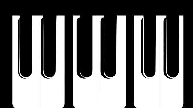 Black and white illustration of piano keys, with curved edges and shadows