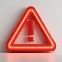 Vibrant 3D Red Neon Exclamation Mark Warning Sign with Glowing Light, Alert Symbol, Danger Icon, Attention Grabber, Modern Design