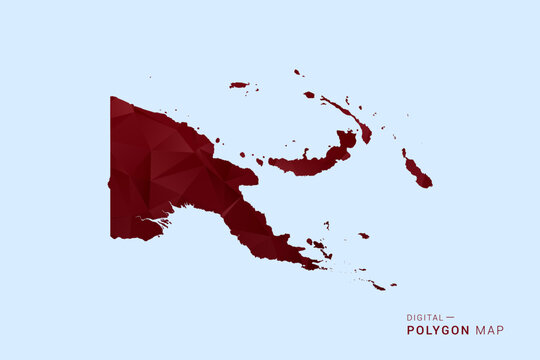 Papua New Guinea Map - Low poly polygon map in deep red gradient on light blue background, modern minimal geometric design, vector illustration with faceted triangulated style.