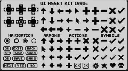 Naklejka premium Retro 1990s UI Asset Kit Collection of Buttons Icons and Symbols.