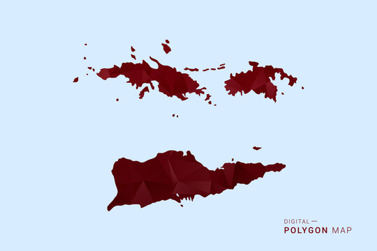 U.S. Virgin Islands Map - Low poly polygon map in deep red gradient on light blue background, modern minimal geometric design, vector illustration with faceted triangulated style.