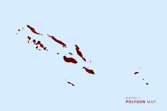 Solomon Islands Map - Low poly polygon map in deep red gradient on light blue background, modern minimal geometric design, vector illustration with faceted triangulated style.