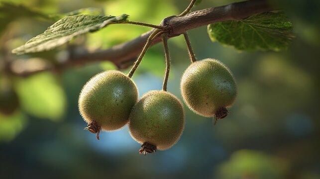 Green Feijoa Fruits Hanging on Tree Branch &ndash; Exotic Organic Fruit in Garden