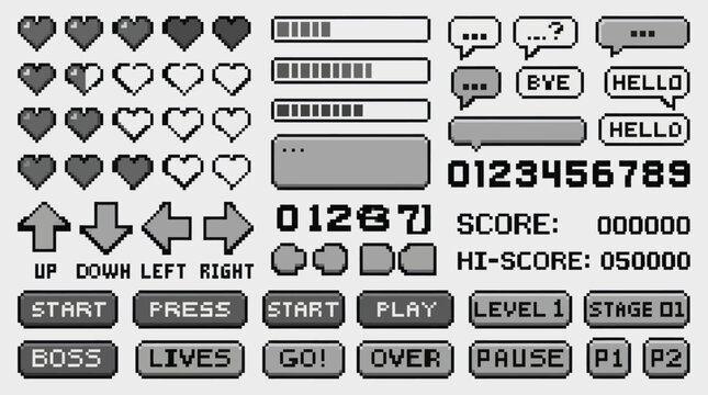 Retro Pixel Art Game Interface Elements Collection.