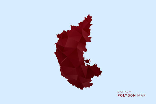 karnataka Map - Low poly polygon map in deep red gradient on light blue background, modern minimal geometric design, vector illustration with faceted triangulated style.