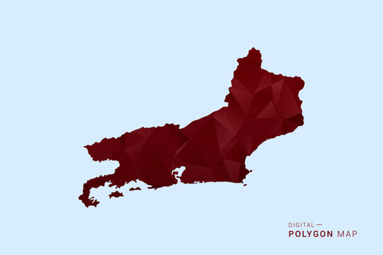 Rio de Janeiro Map - Low poly polygon map in deep red gradient on light blue background, modern minimal geometric design, vector illustration with faceted triangulated style.