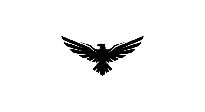 Black silhouette of an eagle with spread wings on a white background, vector logo.