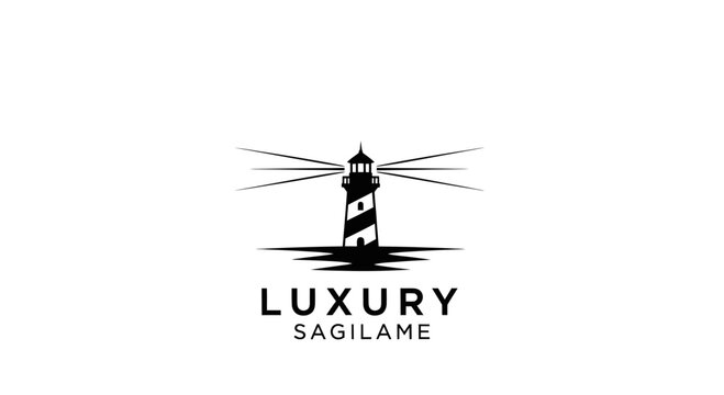 Lighthouse Silhouette Logo with Text 'Luxury Sagilame' on White Background