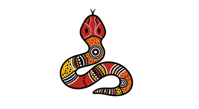 Aboriginal Art Snake Vector Illustration with Traditional Dot Painting Style, Vibrant Colors, Representing Indigenous Australian Culture and Spiritual Dreaming