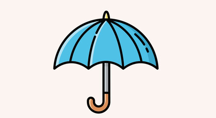 Obraz premium Cartoon Blue Umbrella Icon on Cream Background