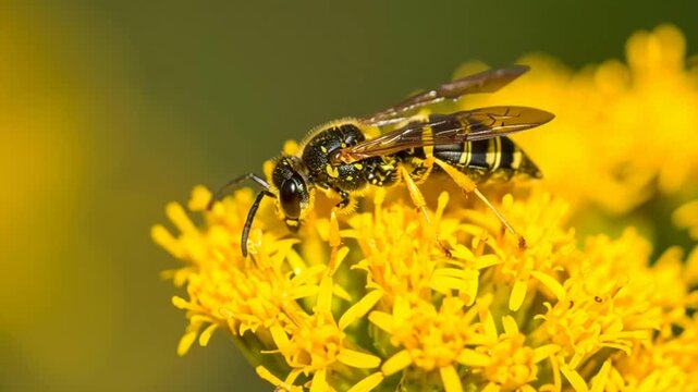 Wasp on Yellow Flower Closeup.