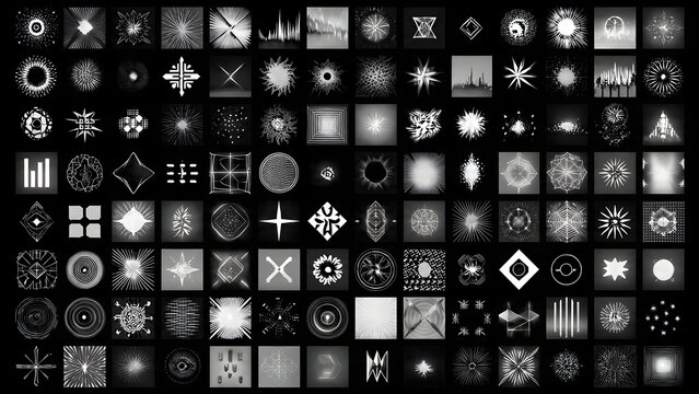 Digital numbers icon set on black background