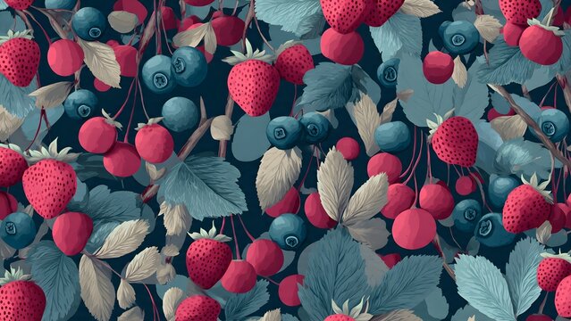 Autumn leaves with fresh mixed berries background