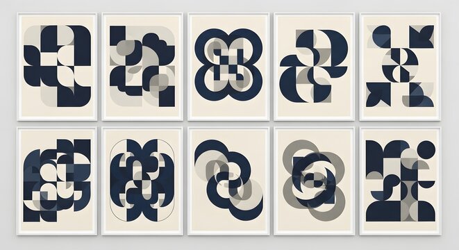 Black and white vases on a monochrome wall vector icon set