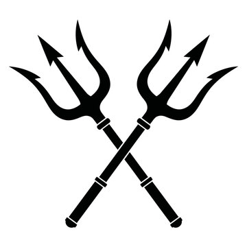 Black silhouette of two crossed tridents on white background