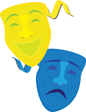 A vector art of the comedy and tragedy masks, officially known as the Masks of Comedy and Tragedy or the Greek Theatre Masks, representing the two primary genres of ancient Greek drama.