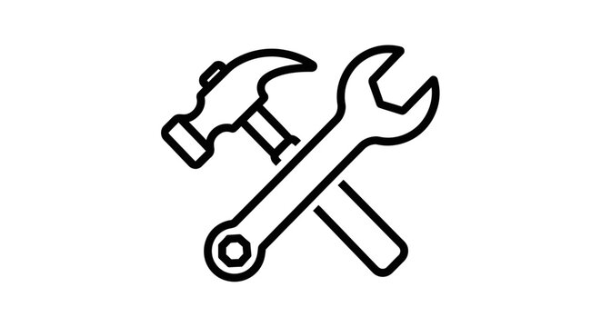 Hammer and wrench crossed tools icon.