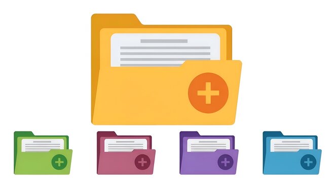 Folder Icons with Plus Sign, Document Management, Data Organization