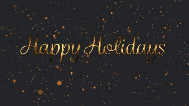 Animation of gold text happy holidays, with zigzag lines and orange spots of light, on black