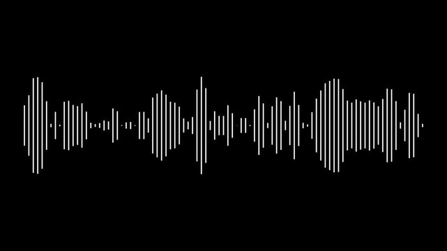 White sound wave audio spectrum animation on black background, minimalist waveform visualizer, music equalizer lines, digital frequency animation, 4K seamless loop