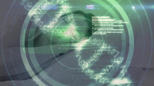 Animation of dna molecule, circles and computer programming language over space