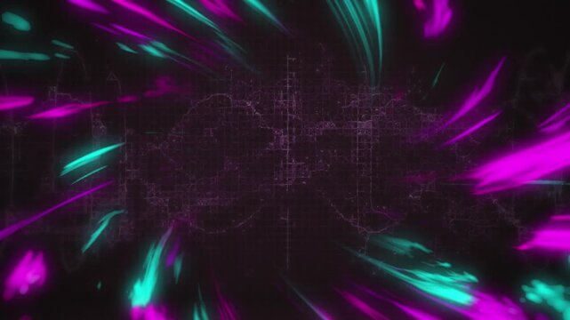 Animation of dna strand over light trails on black background