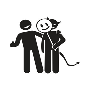 Icon image of a person befriending a two-faced person silhouette illustration Icons depicting a person befriending a two-faced person often use visual symbols that highlight falsehood, betrayal, and i